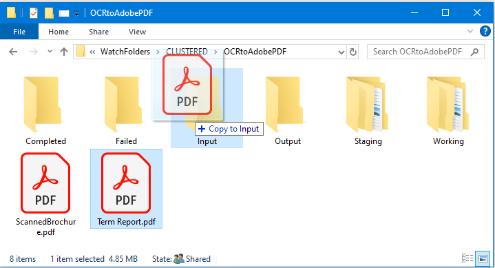 Drag and drop or copy files into the Input folder to batch OCR PDF files into searchable PDF.