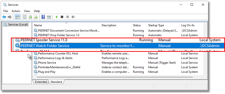 Accessing the Watch Folder Service account in Services