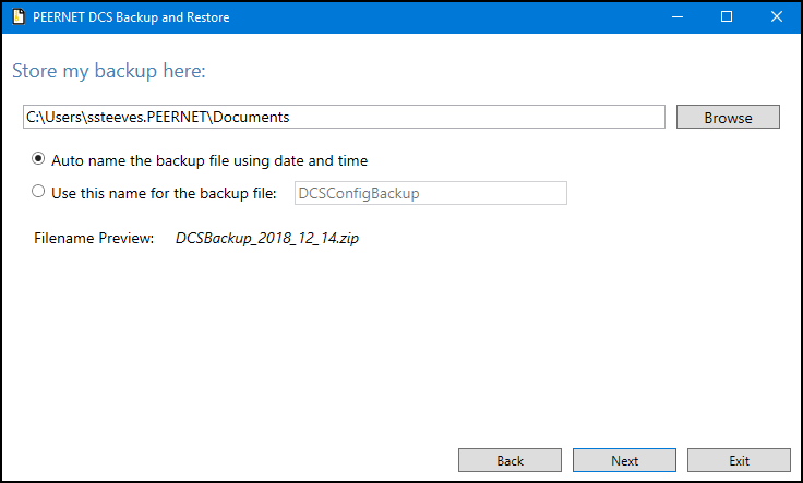 Save Location for Backup ZIP File