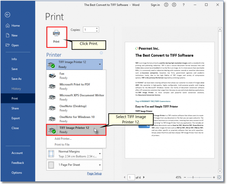 how to save word file in tiff format